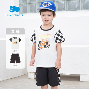 丽婴房童装儿童套装新款宝宝赛车印图短袖短裤2024夏装男童套装