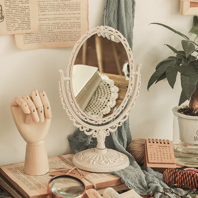 桌面镜子台式宿舍学生高清美妆镜复古公主化妆镜梳妆台双面镜宫廷