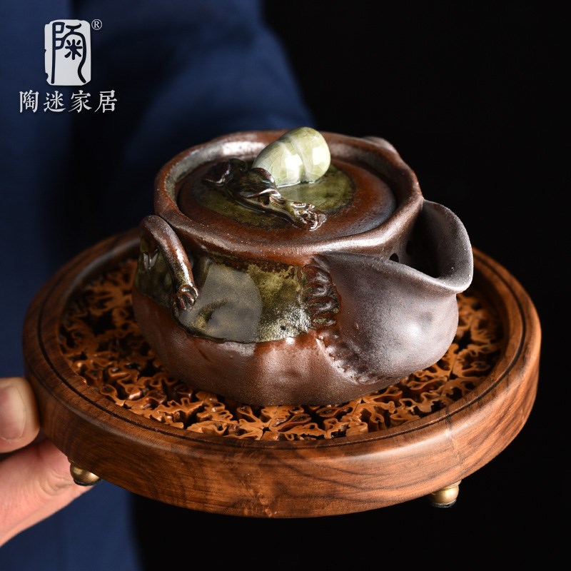 陶迷清水柴烧宝瓶壶手抓壶创意个性小动物壶盖功夫泡茶具中式茶壶