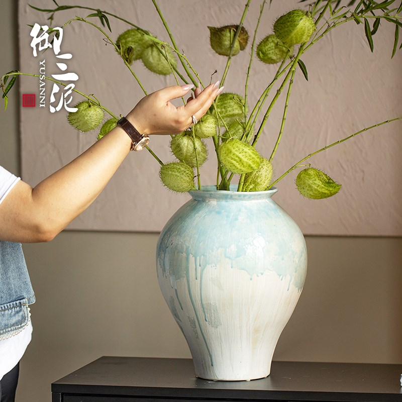 御三泥侘寂风高级感小清新简约陶瓷花瓶摆件插鲜花客厅民宿装饰