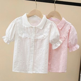 白衬衫 薄款 夏季 小女孩学生夏季 衬衣儿童纯棉上衣 2024新款 女童短袖