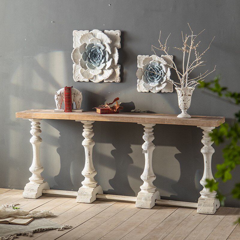 美式乡村入户壁龛装饰物复古玄关桌过道柜罗马柱支架做旧玄关案台