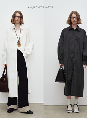 Sayhitotomato叠穿好物松弛简约分割设计廓形纸片人长衬衫连衣裙