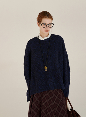 Sayhitotomato经典麻花圆领宽松柔软舒服慵懒秋冬季复古针织毛衣