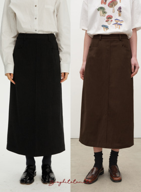 Sayhitotomato【乌香协奏】经典开衩设计百搭直筒灯芯绒半裙