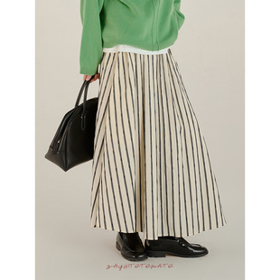 松紧腰条纹格纹半裙