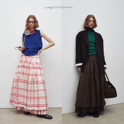 重工双层大裙摆时尚松紧腰半裙