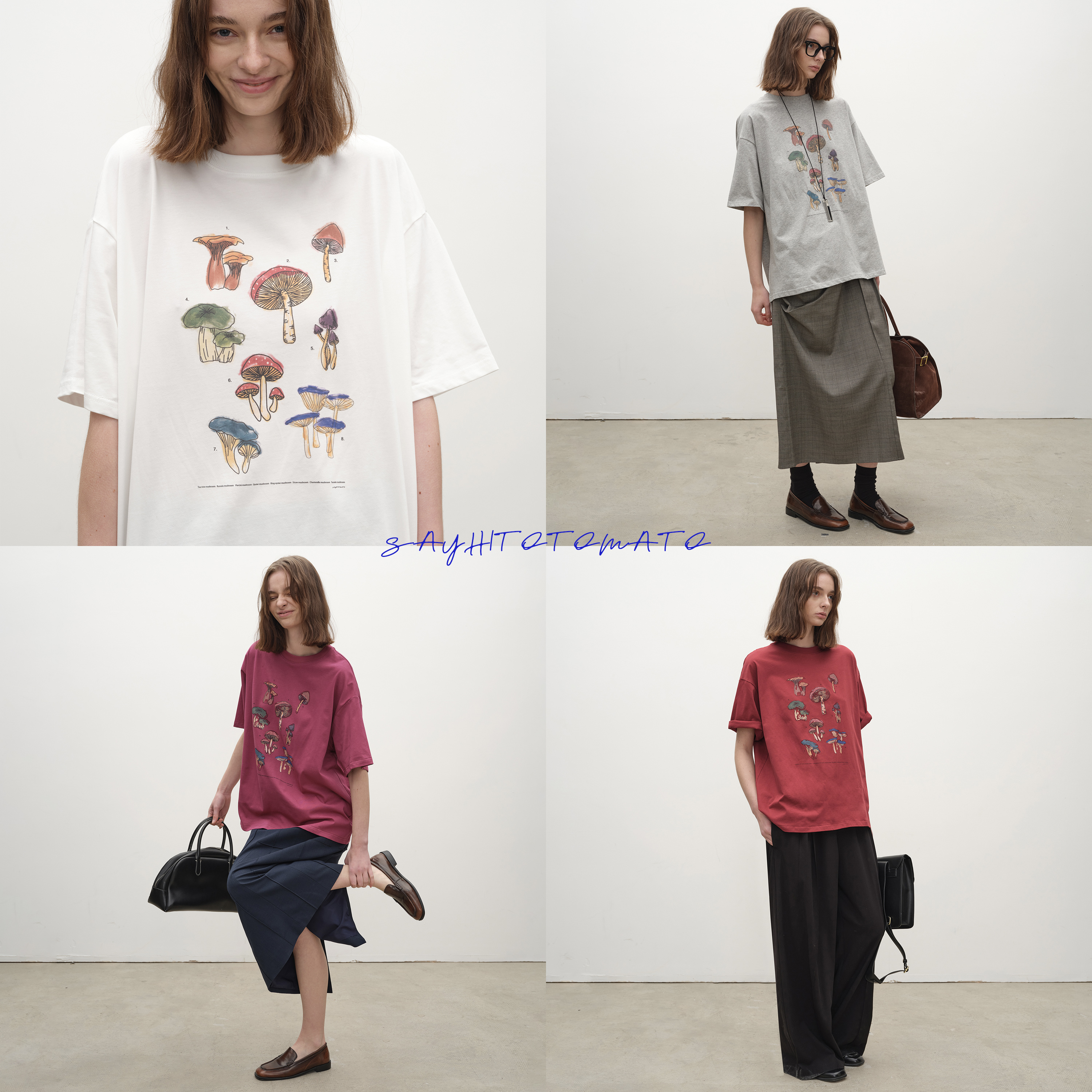 Sayhitotomato【晕乎乎蘑菇】原创手绘晕乎乎蘑菇纯棉宽松短袖T恤