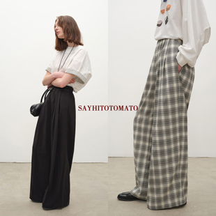 型垂感松紧腰宽松阔腿直筒裤 气质版 绵绵华夫饼 Sayhitotomato