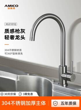 埃美柯amico 枪灰色厨房水槽龙头洗菜池304不锈钢加厚主体冷热4分