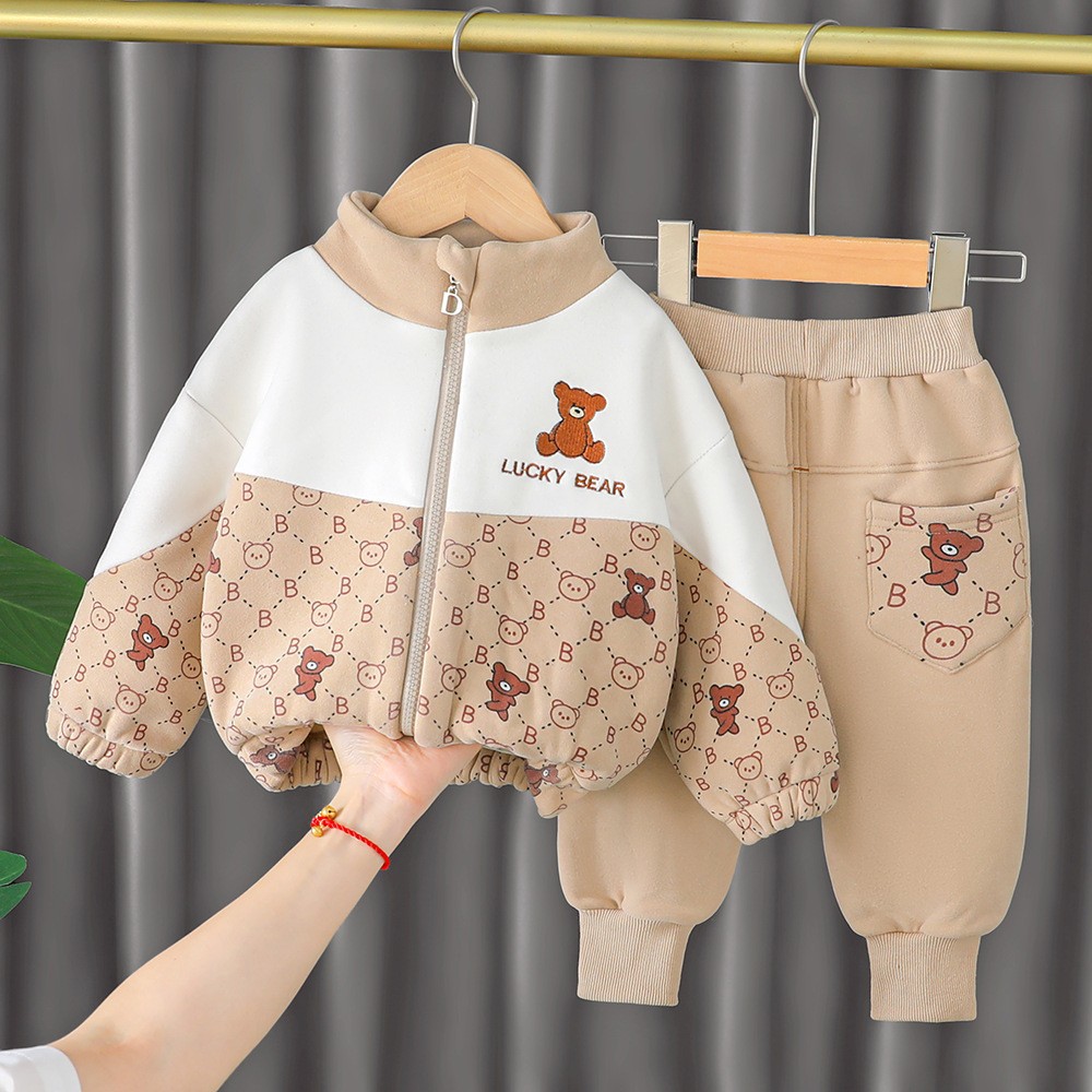 男宝宝冬装两件套洋气男童秋冬套装加厚冬季衣服新款婴儿外套童装