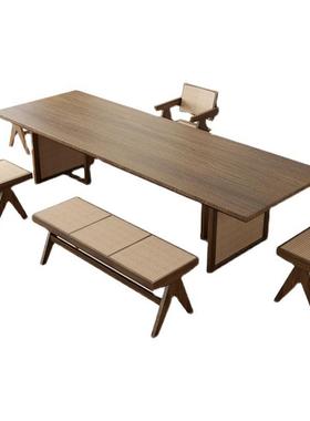 侘寂风QJM实木桌用客家厅桌茶台一整套功夫茶台办公茶室会茶客茶