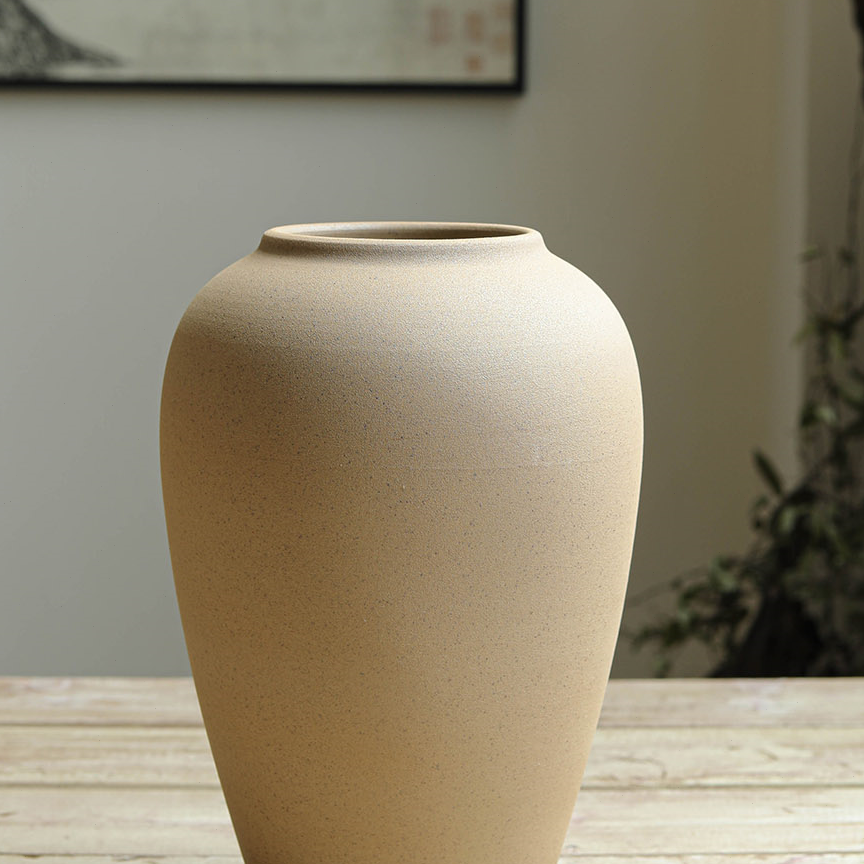 手工粗陶花瓶复古插花陶罐子摆件陶瓷禅意侘寂风民宿酒店装饰花器