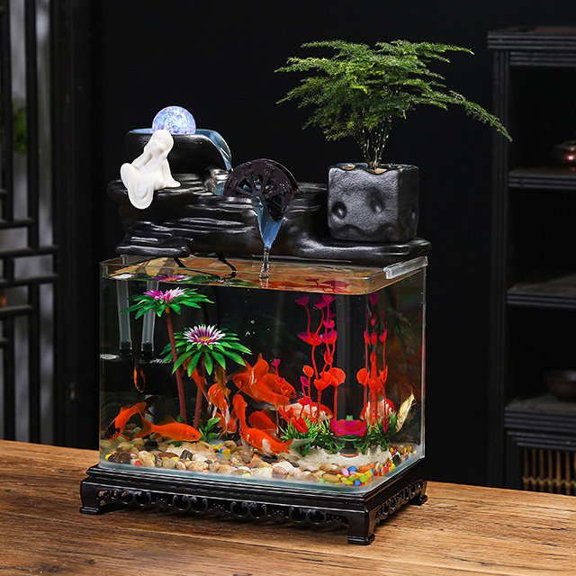 招财循环流水玻璃鱼缸客厅家居电视柜装饰风水轮摆件乔迁新居礼品