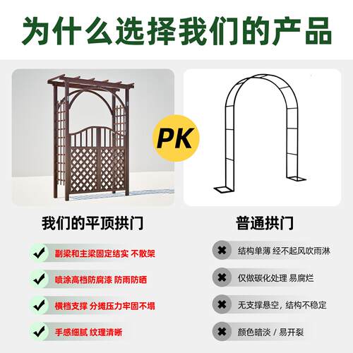 户外防腐木拱门花架子庭院花园门装饰爬藤架室外栅栏围栏拱形木门