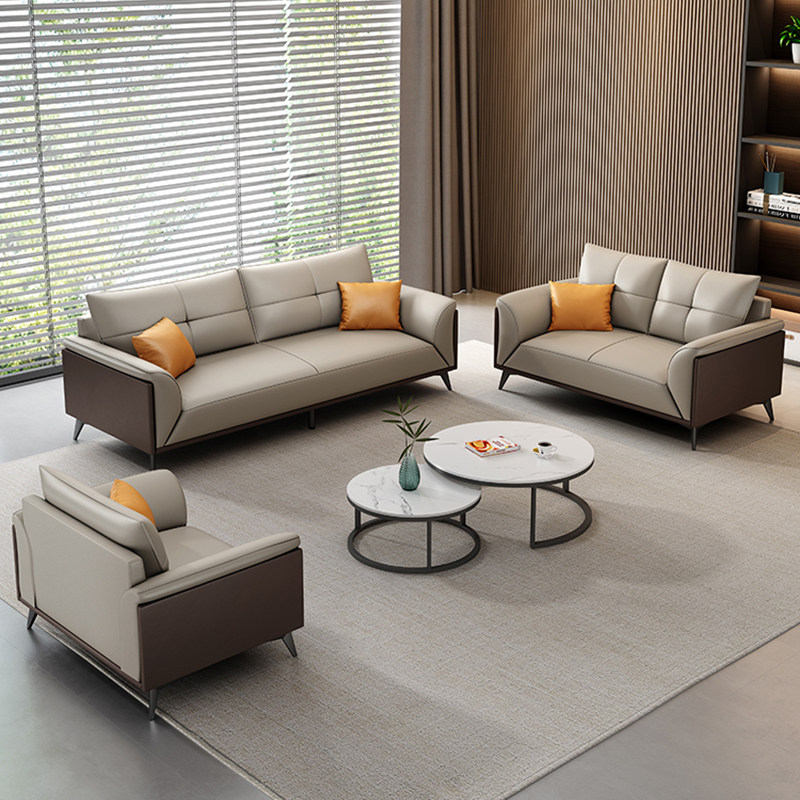 欧派办公沙发真皮简约商务接待室会客区休闲办公室沙发茶几组合三