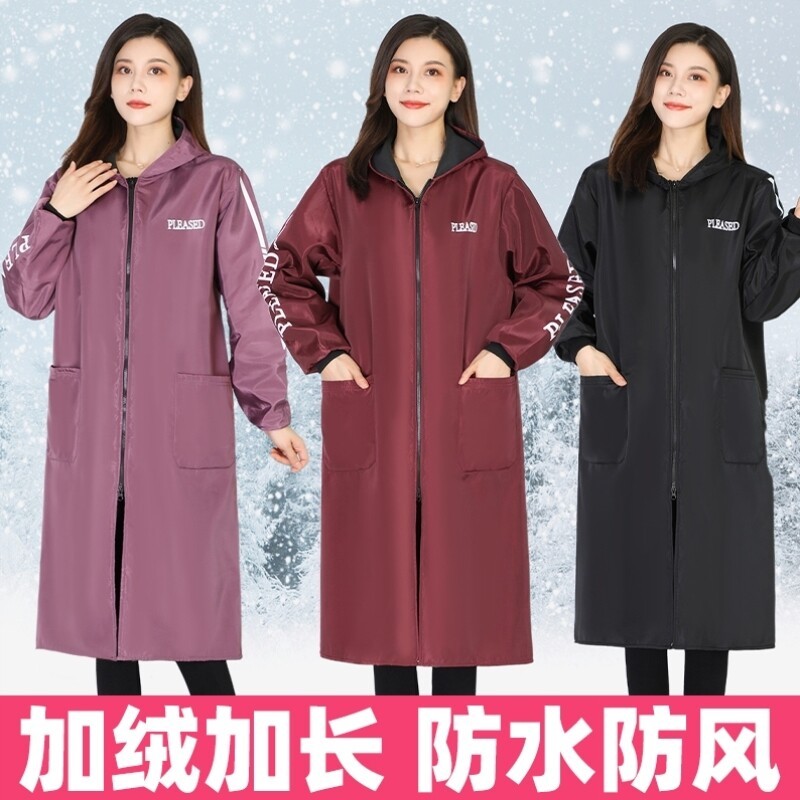 加绒过膝加长款工作服套羽绒服长袖外套防水围裙大人冬季男女罩衣