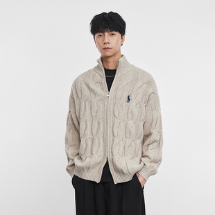 风魄男麻花双拉链立领针织开衫外套男款秋冬季内搭打底衫休闲毛衣