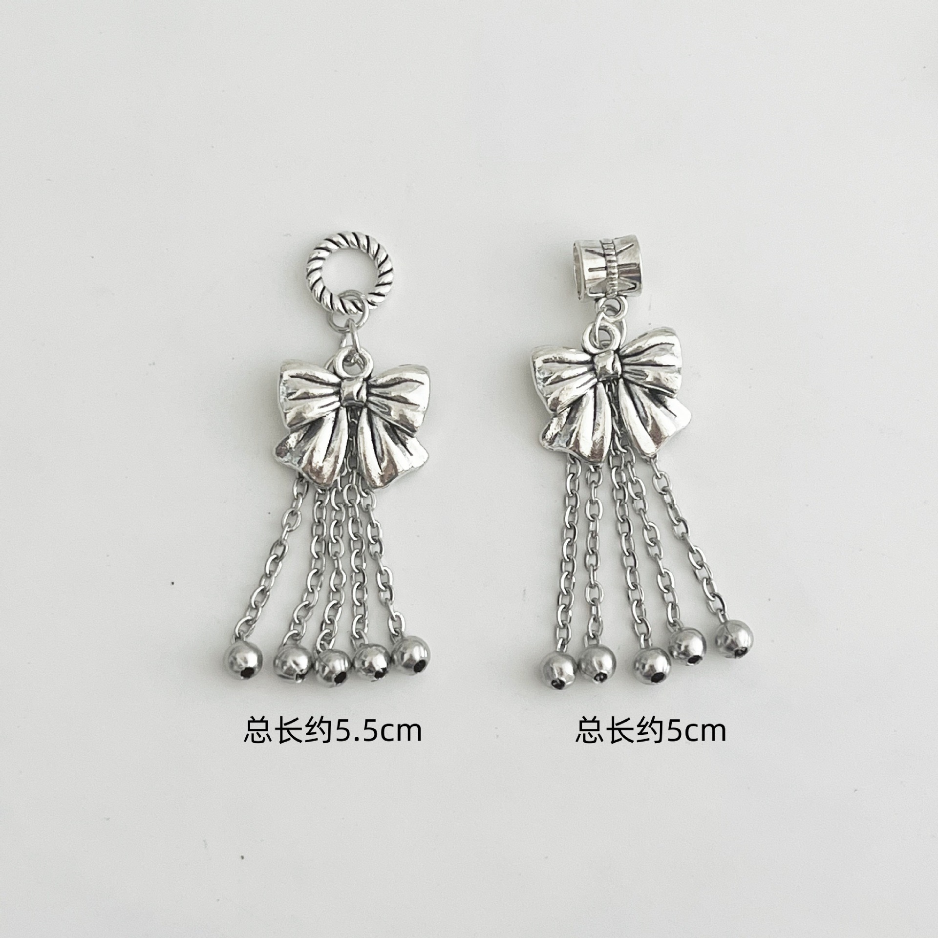 水晶文玩铜镀银蝴蝶结流苏吊坠复古哑光民族风长款花朵坠子挂件