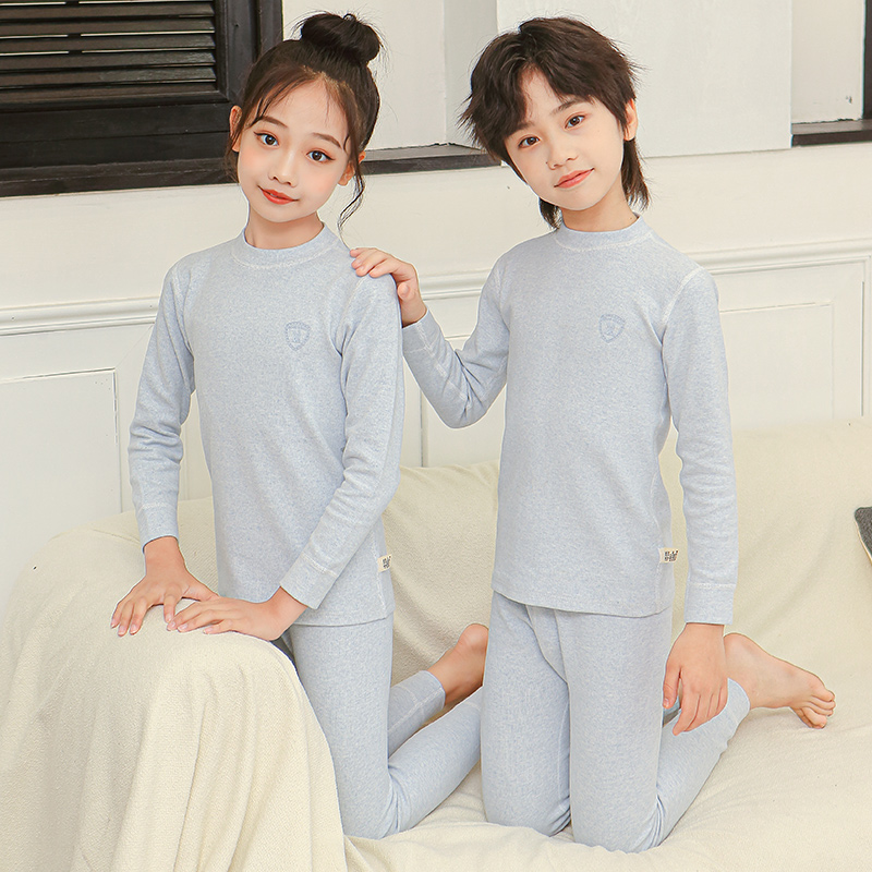 儿童舒绒秋衣秋裤套装男童纯棉打底女童秋冬全棉中领保暖衬衣衬裤