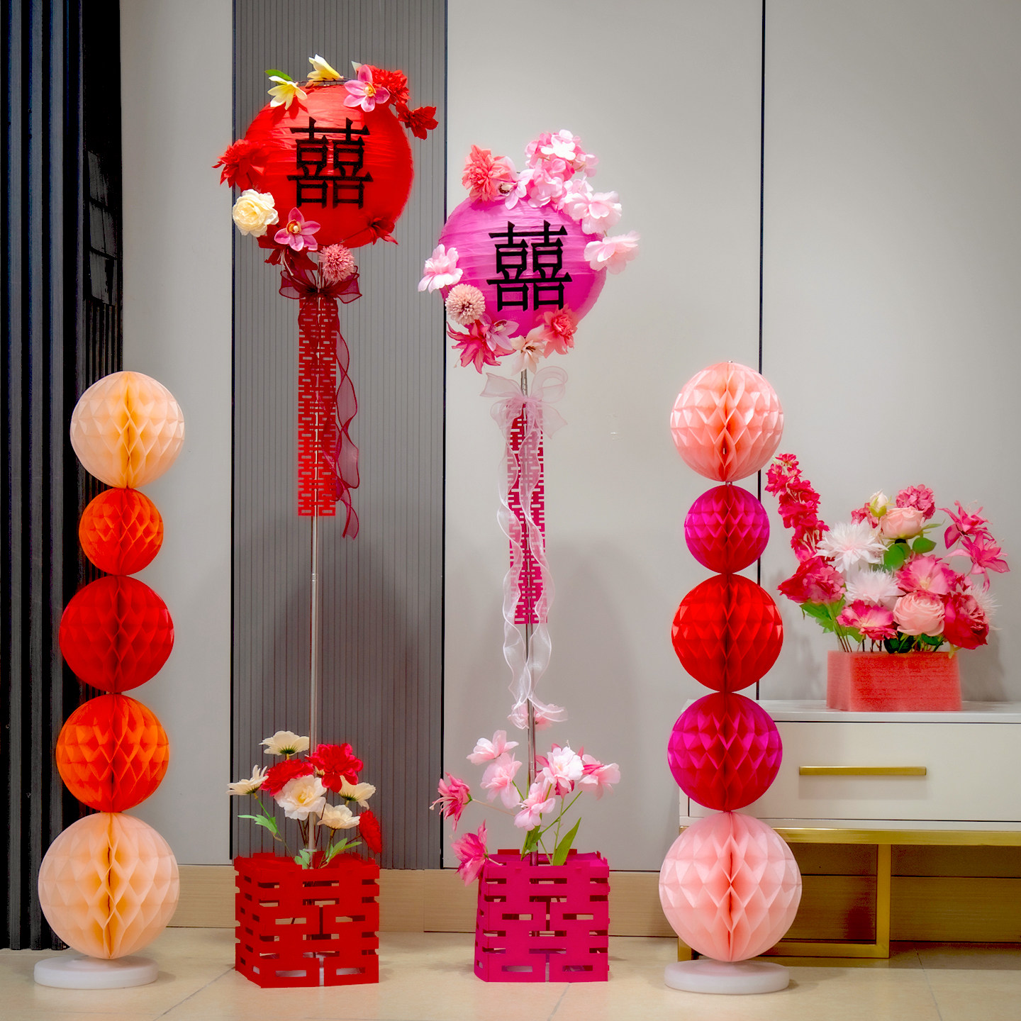 婚庆路引灯笼喜字立柱套装图片