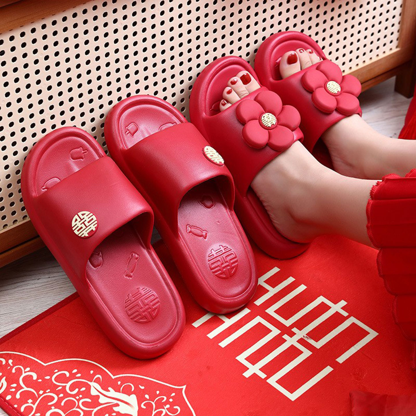 新娘郎新婚凉鞋一对夏季喜庆红色