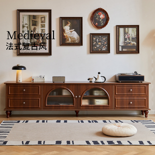 美式实木电视柜复古法式收纳柜中古风客厅家用小户型茶几边柜组合