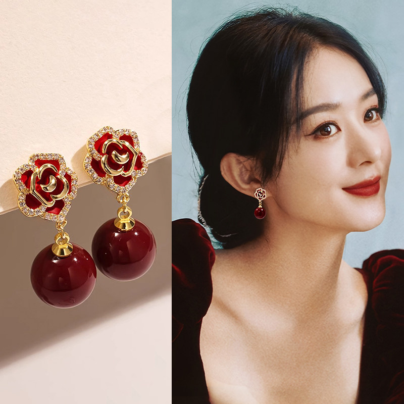 红色花朵耳环女轻奢气质高级感大气耳钉小众独特耳坠精致新年耳饰,饰品/流行首饰/时尚饰品新,耳环,淘宝优惠券,粉丝福利购,淘宝优惠卷