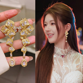 轻奢金色水滴软垫耳夹无耳洞女新款 流苏耳坠独特漂亮耳环夸张耳饰