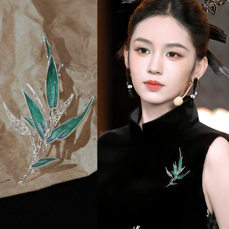 高档中式清冷竹叶胸针女款国风高级精致时尚别针新款装饰复古配饰