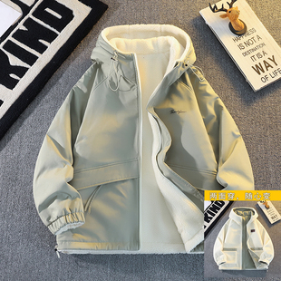 双面穿颗粒绒棉服男冬款 宽松连帽青少年学生棉衣 加绒加厚外套新款