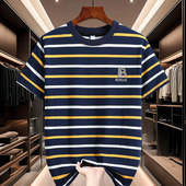新款 潮流欧货半袖 男士 2025夏季 冰丝短袖 T恤条纹时尚 体恤上衣夏装