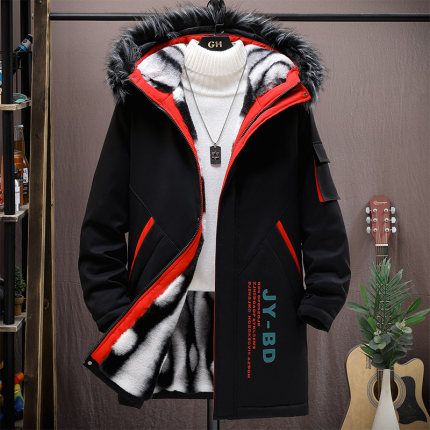 羽绒棉服男中长款冬季青少年潮流派克服棉衣男装加绒加厚学生外套