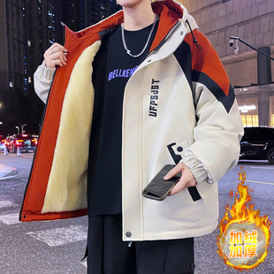 2025新款冬季外套男加绒加厚青少年初高中学生保暖冬装夹克棉衣服