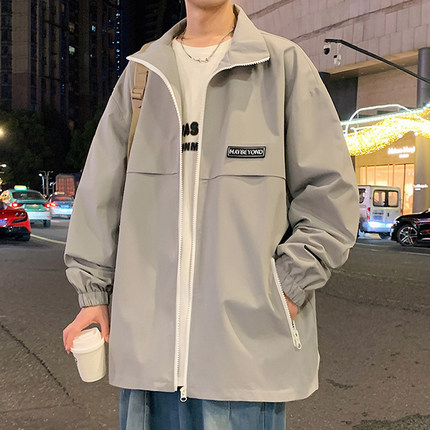 翻领夹克男春秋款2024新款潮牌休闲外套男宽松百搭秋季褂子上衣服