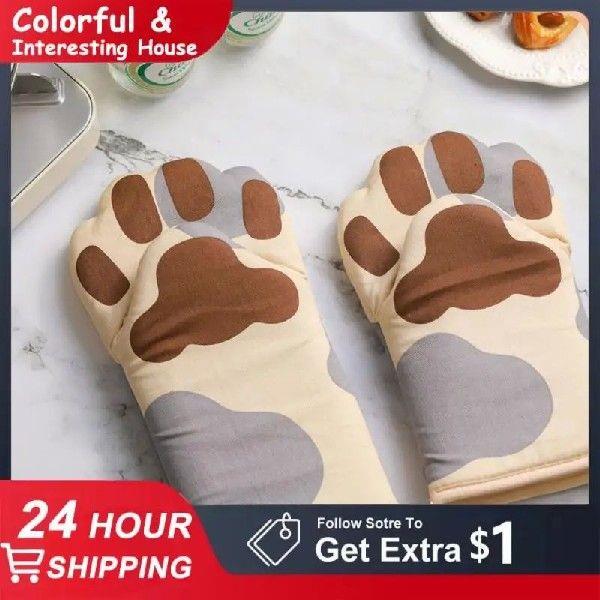 Oven Mitts Non-slip Cotton Cute Cat Paws For Barbecue