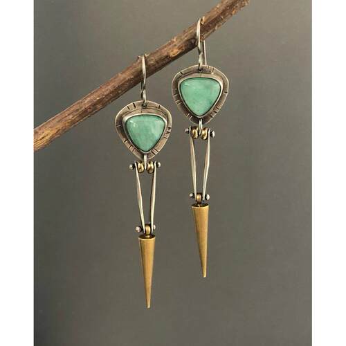 Vintage Boho Ethnic Green Resin Stone Drop Dangle Earrings F