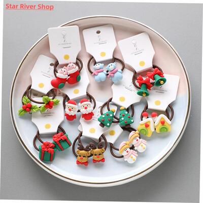 2pcs New Cute Cartoon Christmas Elk Elastic Hair Bands Rubbe