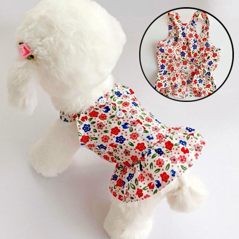 Summer Dog Clothes Cute Floral Sling Dress Thin Skirt Sunscr