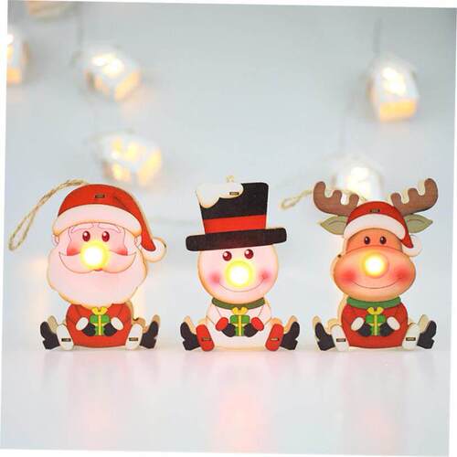 Christmas Wooden Decoration Pendant Led Light Santa Snowman