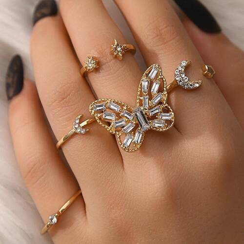 Diamond studded butterfly 5-piece set with open ring
