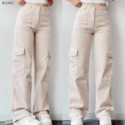 Straight Leg Cargo Pants Women HighWaist Baggy Trousers Lady