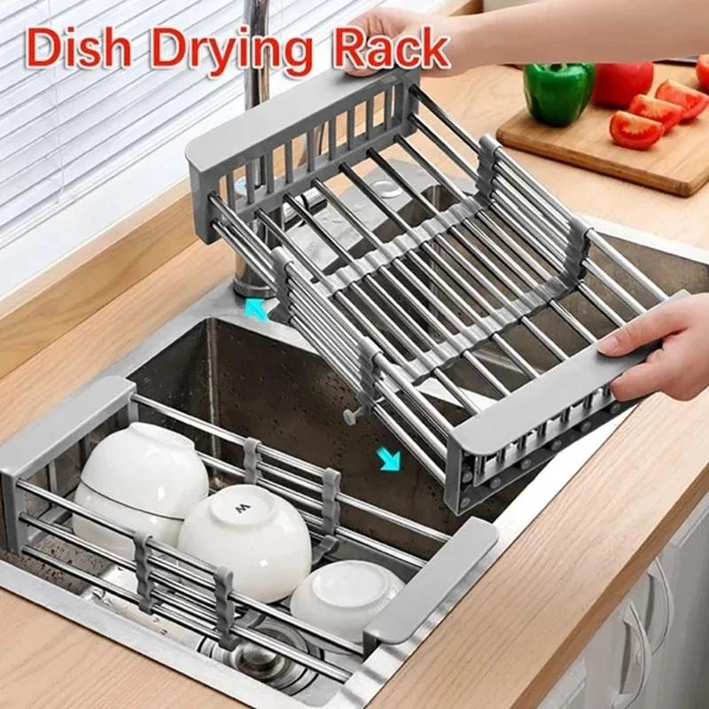 Adjustable Dish Drainer Stainless Steel Sink Drain Dish Rack
