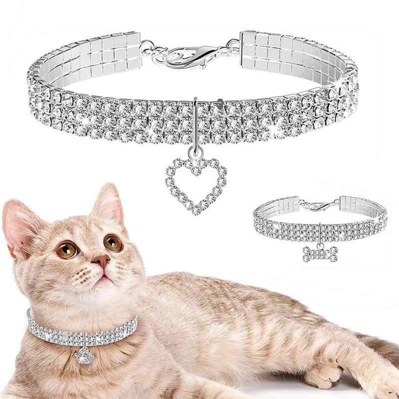 Bling Pet Dog Collar Fashion Bone Pendant Crystal Diamond Ca