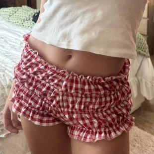 Xingqing Red and White Plaid Shorts y2k Clothes Women Elasti