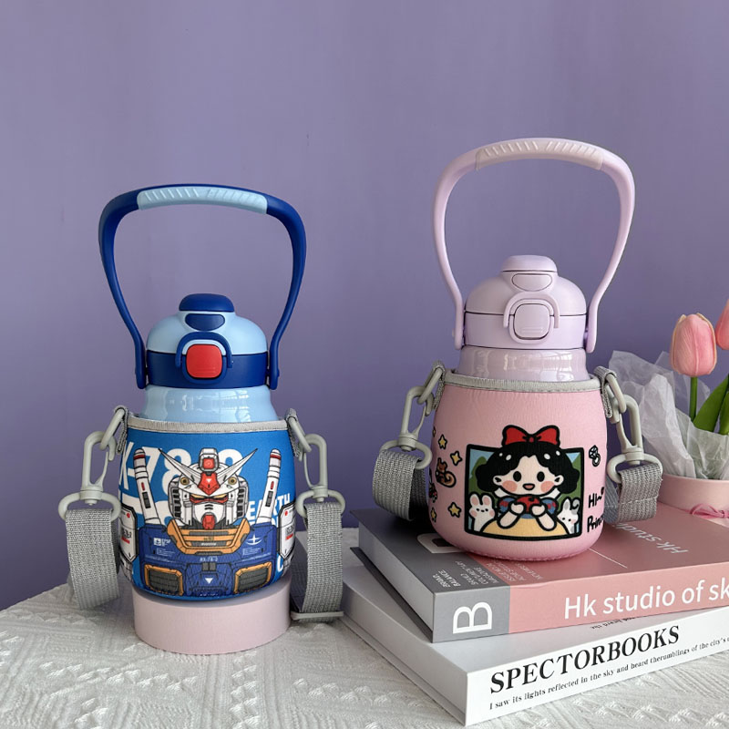 迪士尼双饮儿童大肚保温杯套保护套660ml水杯套学生大肚杯套斜挎
