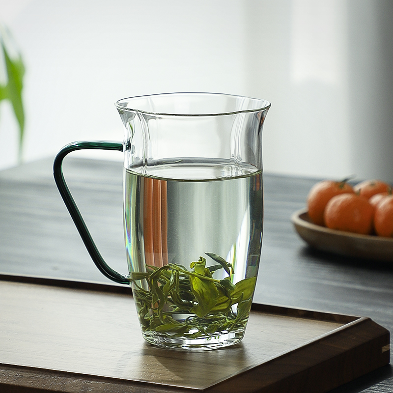 加厚耐高温绿茶杯透明泡茶玻璃杯带把手茶具杯子大容量女士花茶杯