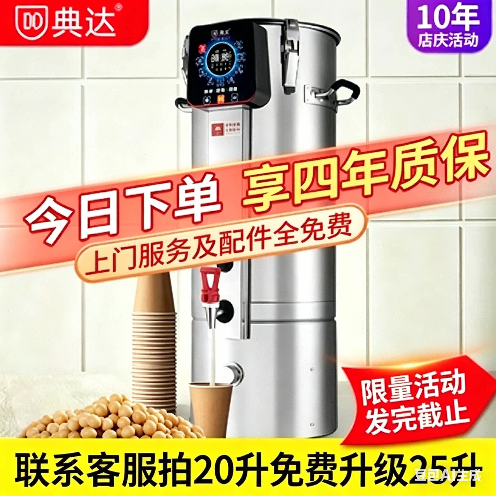 典达全自动商用豆浆机早餐店食堂煮一体加热豆花机用大容量预约磨