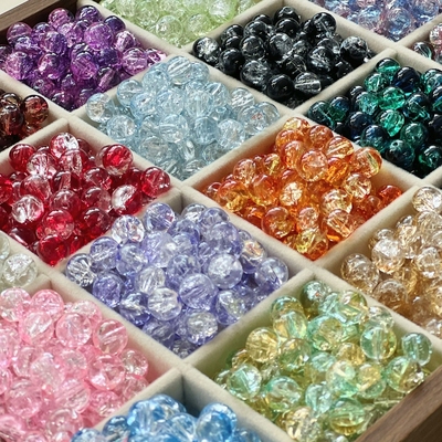 10mm爆花琉玻璃珠手串珠散珠手工DIY装饰配件项链服饰玻璃珠材料