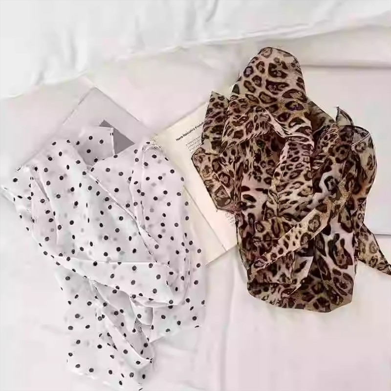 韩式复古豹纹丝巾女冬季薄款纱巾时尚洋气披肩清仓雪纺长装饰围巾